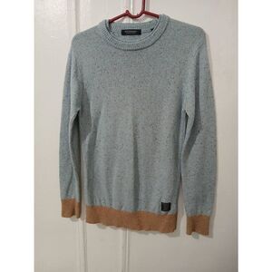 Scotch and soda womens small wool color block tan blue speckled sweater